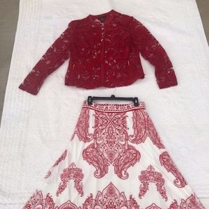 Red Lace Jacket and Coordinating Skirt